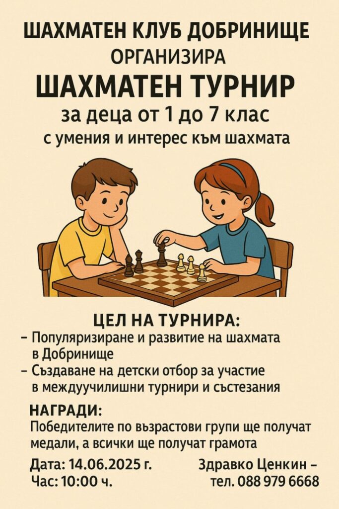 Добринище ще бъде домакин на детски шахматен турнир на 14 юни